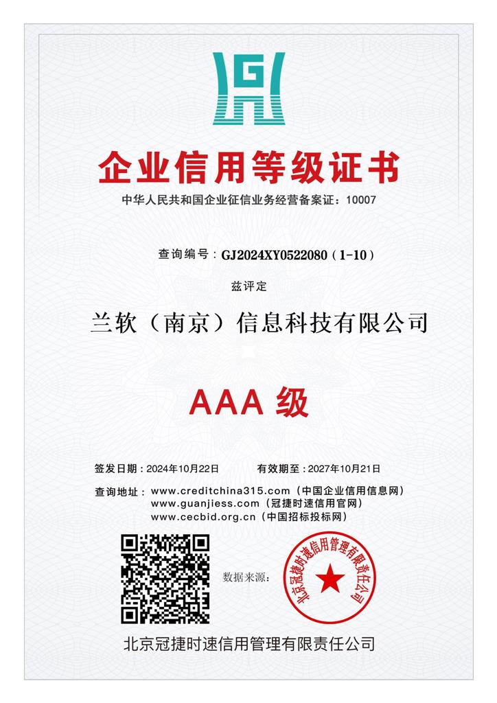 AAA企业信用等级证
